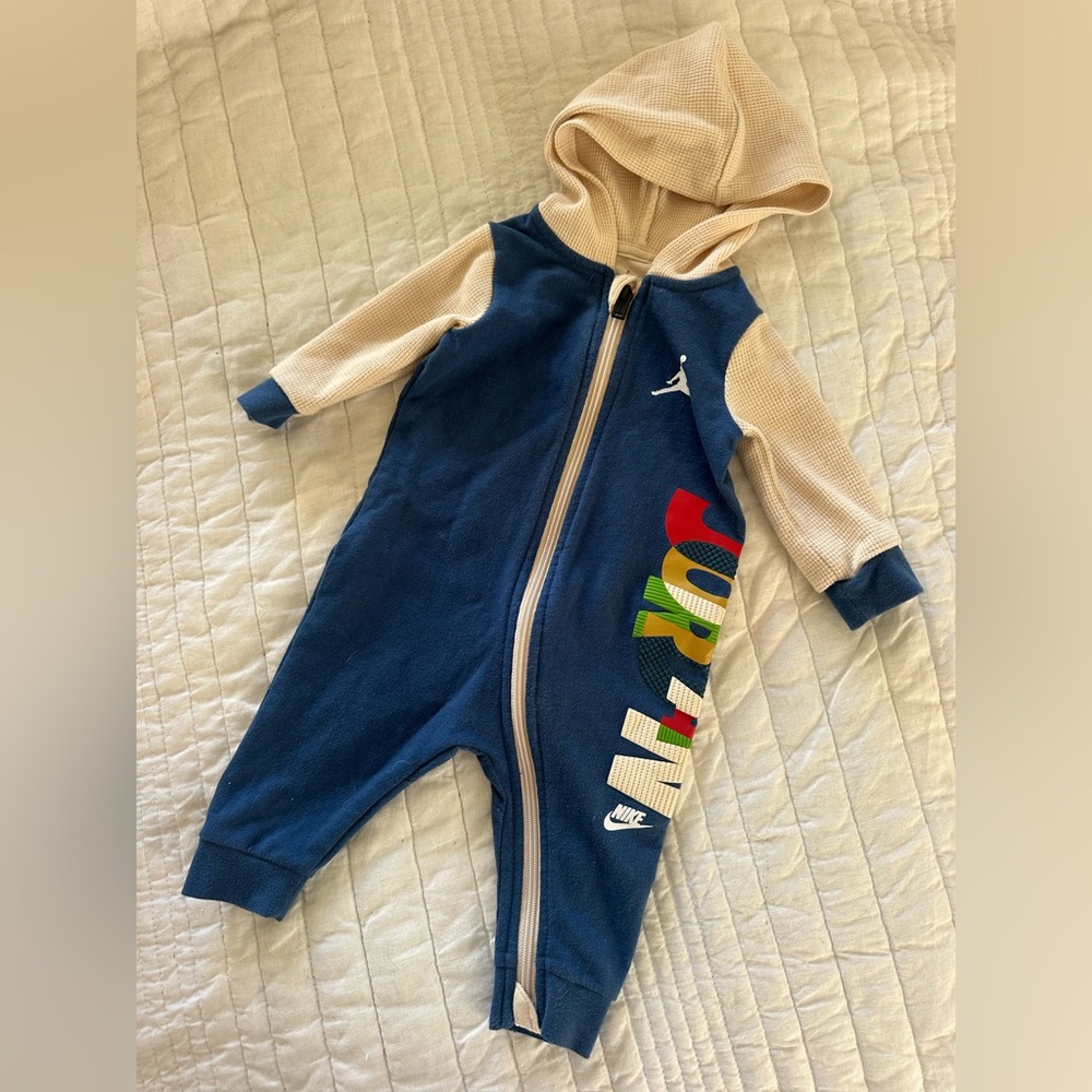 Nike Blue and Cream Air Jordan messy room jumpsuit size 3-6 months infant